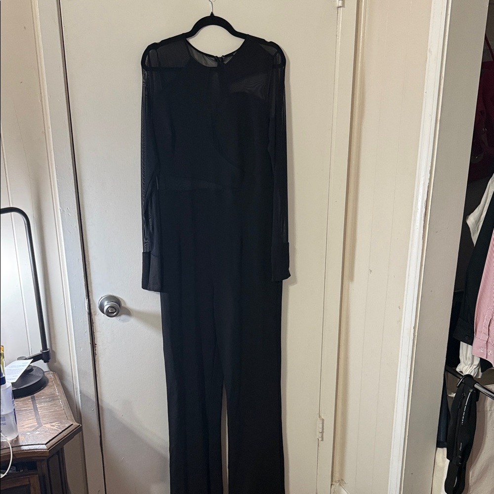 Fashion Nova Sheer Sleeve Black Jumpsuit